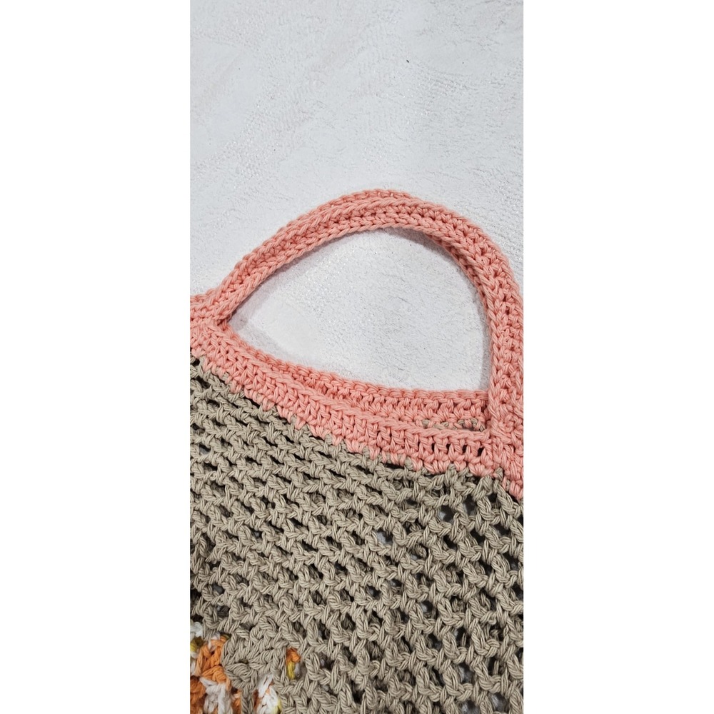 Handmade Crochet Cotton Market Bag Tote Multicolor Slouchy Boho Beach Eco Friend - Picture 5 of 11